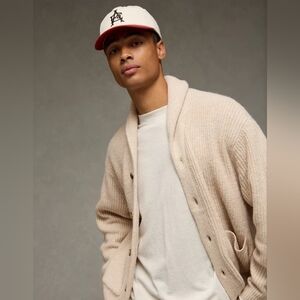 AE Chunky Knit Shawl Cardigan Large Tall In Oatmeal